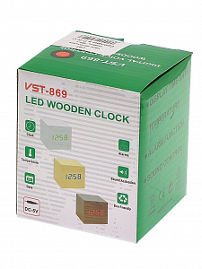 Часы электронные настольные, будильник и термометр от сети деревянные VST 869-1 Светлое дерево