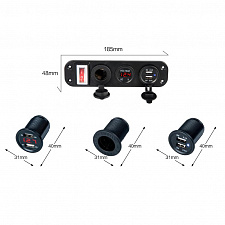 Розетка питания на 2 USB гнезда + прикуриватель 12-24В TDS TS-CAU45 Красная