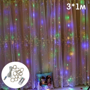Огонек OG-LDG10 гирлянда-штора LED Мультицвет (3х1м,100 ламп,USB)