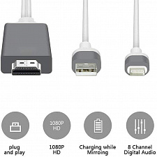 Орбита OT-AVW49 кабель (штекер HDMI - штекер LIGHTNING) 2м