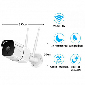 Орбита OT-VNI48 Белая видеокамера IP-WI-FI (1920*1080, 2Mpix, 3,6мм, металл)