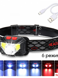 Фонарь налобный с датчиком движения, фонарик аккумуляторный Следопыт PT-FLG25