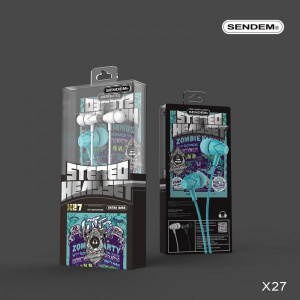 SENDEM X27 Голубые наушники вакуум-гарнитура (3.5мм)