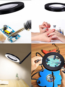 Лампа настольная с лупой и подсветкой для работы 10х Орбита OT-INL88 Черная