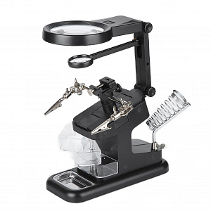 Третья рука для пайки с подсветкой, универсальный держатель на подставке с лупой 2 руки Орбита OT-INL48