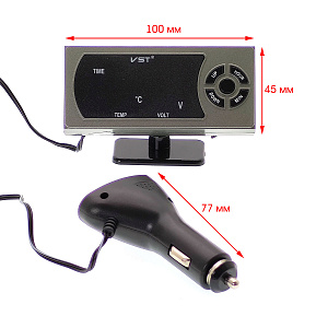 Часы автомобильные с подсветкой, вольтметром и термометром VST 815