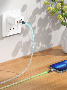 HOCO U112 Серый кабель PD20W (iOS Lighting-TYPE-C) 1м LED