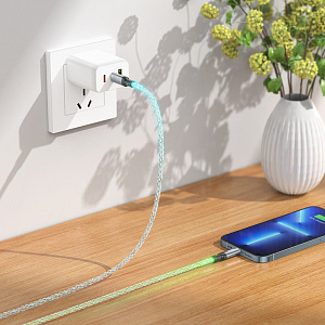 HOCO U112 Серый кабель PD20W (iOS Lighting-TYPE-C) 1м LED