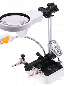 Третья рука для пайки с подсветкой, универсальный держатель на подставке с лупой 2 руки Орбита OT-INL62
