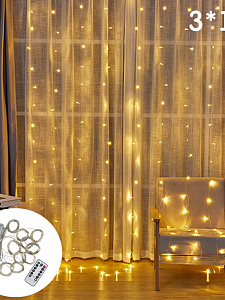 Огонек OG-LDG10 гирлянда-штора LED Белая теплая (3х1м,100 ламп,USB)