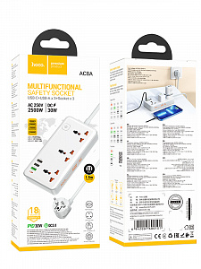 HOCO AC8A Белый сетевой фильтр (3гн, 1*QC3.0,1*PD30W,2*USB) 1.5м
