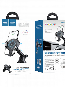 HOCO CA60 Черный Держатель для смартфонов + беспроводное ЗУ 10W (присоска, воздуховод)