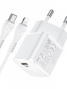 HOCO N10 Белый ЗУ с TYPE-C + кабель IOS Lighting (PD20W, 3000mA)