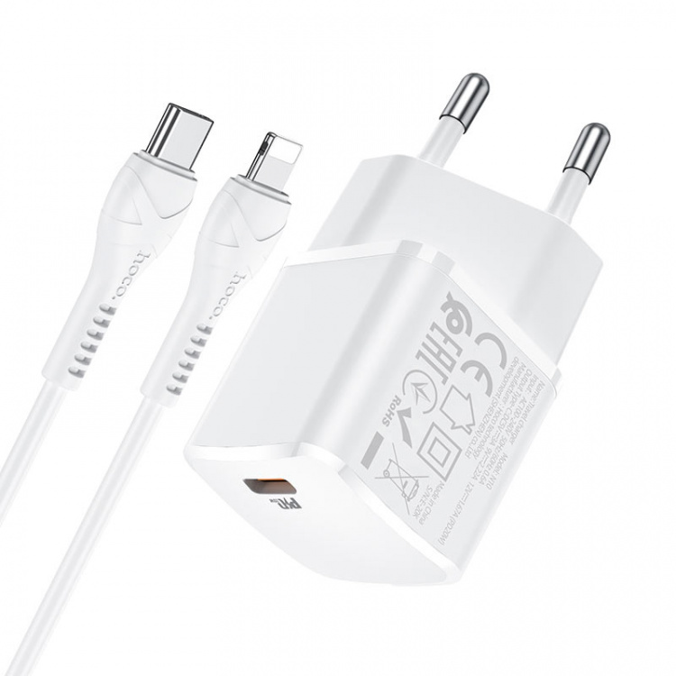HOCO N10 Белый ЗУ с TYPE-C + кабель IOS Lighting (PD20W, 3000mA)