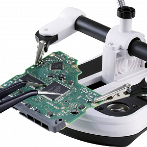 Третья рука для пайки с подсветкой, универсальный держатель на подставке с лупой 2 руки Орбита OT-INL47