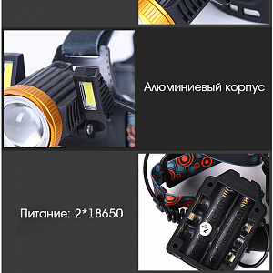 Патриот PT-FLG03 фонарь налобный (3L, 2*18650, ZOOM, Т6)