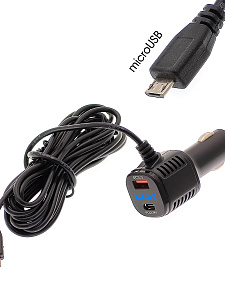 TDS TS-CAU62 Шнур питания в прикуриватель (3.5м, 12-24В, microUSB+Type-C PD20W+USB QC3.0)