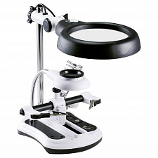 Третья рука для пайки с подсветкой, универсальный держатель на подставке с лупой 2 руки Орбита OT-INL47