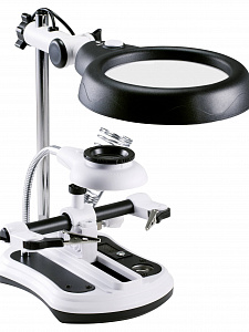 Третья рука для пайки с подсветкой, универсальный держатель на подставке с лупой 2 руки Орбита OT-INL47