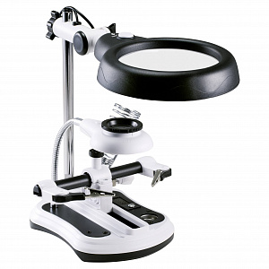 Третья рука для пайки с подсветкой, универсальный держатель на подставке с лупой 2 руки Орбита OT-INL47