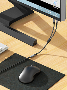 HOCO UPA21 кабель аудио (гнездо Джек 3.5 мм на 2*штекера 3.5мм) 25см