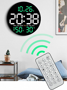 Часы настенные электронные с температурой, влажностью и пультом Орбита OT-CLW15 Белые