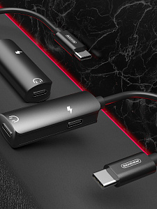 SENDEM A10 переходник аудио (штекер TYPE-C - гнездо TYPE-C/гнездо TYPE-C) 14см