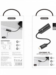 SENDEM A08 переходник аудио (штекер Lightning - гнездо Lightning/гнездо Lightning) 14см