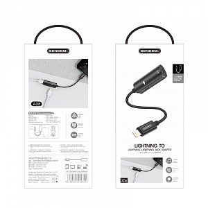 SENDEM A08 переходник аудио (штекер Lightning - гнездо Lightning/гнездо Lightning) 14см
