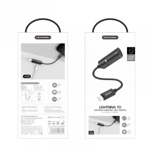 SENDEM A08 переходник аудио (штекер Lightning - гнездо Lightning/гнездо Lightning) 14см