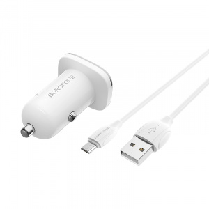 BOROFONE BZ12A Белый ЗУ авто USB + кабель Micro USB (QC3.0, 3000mA)
