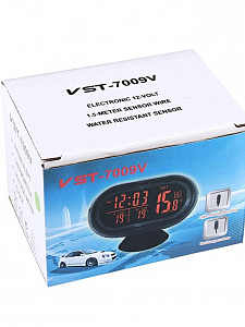 Часы автомобильные с подсветкой, вольтметром и термометром VST 7009V-5