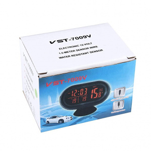 Часы автомобильные с подсветкой, вольтметром и термометром VST 7009V-5