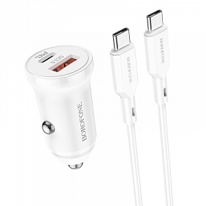 BOROFONE BZ18A Белый ЗУ авто USB + кабель Type-C - Type-C (PD20W+QC3.0, 3000mA)