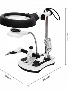 Третья рука для пайки с подсветкой, универсальный держатель на подставке с лупой 2 руки Орбита OT-INL47
