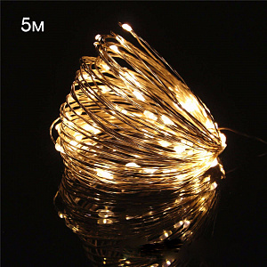 Огонек OG-LDG06 гирлянда LED Белая теплая (5м,2*AA) (УПАКОВКА 10ШТ)