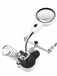 Третья рука для пайки, универсальный держатель на подставке с лупой 2 руки Орбита OT-INL61