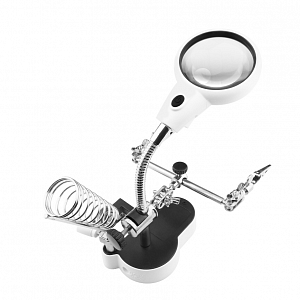 Третья рука для пайки, универсальный держатель на подставке с лупой 2 руки Орбита OT-INL61